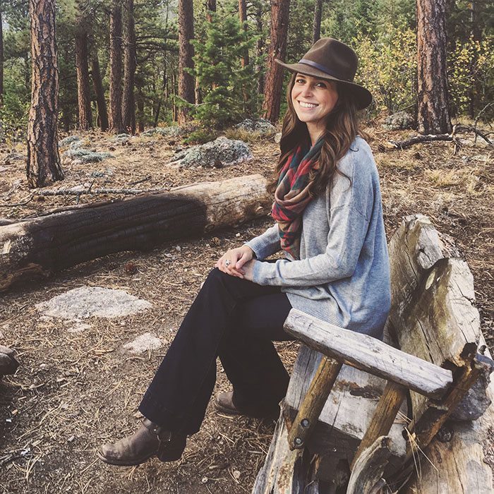 Fall Mountain Style - JBrand Flares, H&M Gray Sweater, Nordstrom Plaid Scarf, Puff Vest and Felt Hat