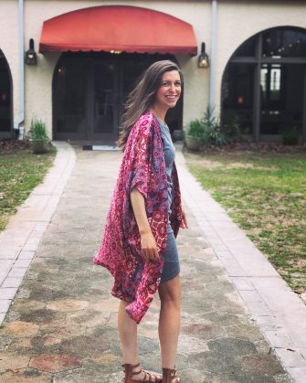 Tobi Fernanda Layered Choker & Leith Rushed Body con Dress from Nordstrom and floral Kimono | Blue Mountain Belle