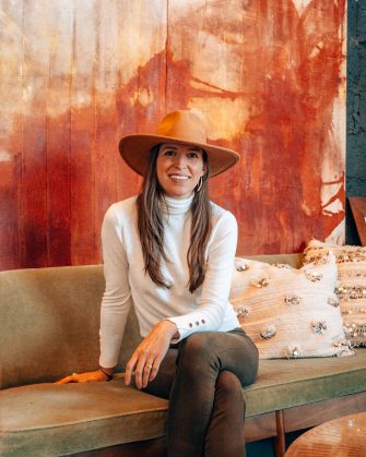 White Turtle Neck, Green Pants, Clarks Booties and Tan Hat